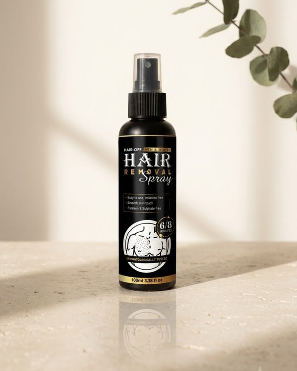 EaseDaily Hair Removal Spray, 100ml black bottle on a cream background